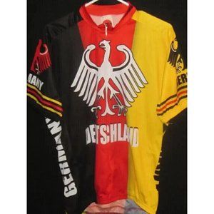 Mens Vintage Germany Deutschland Cycling Jersey Top Shirt XL Black Red Yellow